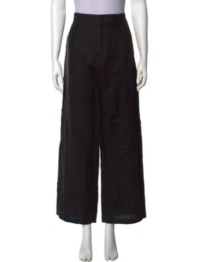 Pre-owned Faithfull The Brand Linen Wide Leg Pants In Black