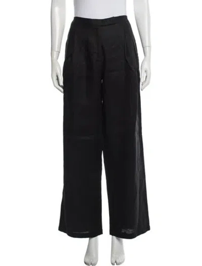 Pre-owned Faithfull The Brand Linen Wide Leg Pants In Black