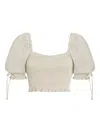 Faithfull The Brand Lisanza Smocked Puff-sleeve Top In Neutral
