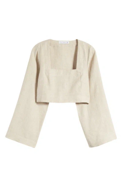 Faithfull The Brand Eilish Long Sleeve Linen Crop Top In Natural