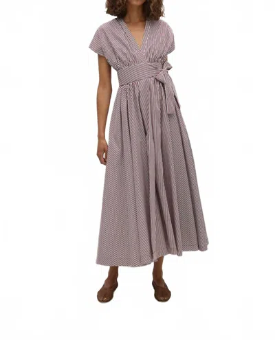Faithfull The Brand Lova Belted V-neck Midi Dress In Maia Stripe Burgandy In Multi