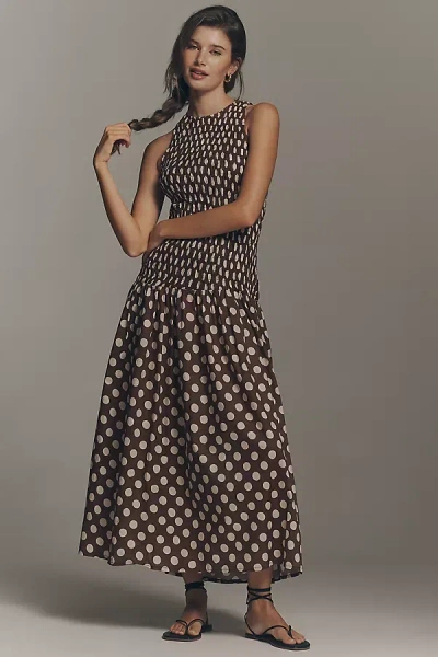 Faithfull The Brand Luisa Smocked Maxi Dress In Brown