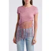 Faithfull The Brand Maceio Stripe Fringe T-shirt In Vermillion/ Khaki Stripe