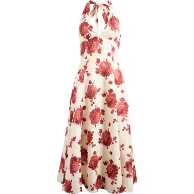 Faithfull The Brand Marais Halter Midi Dress In Cecile Floral - Garnet