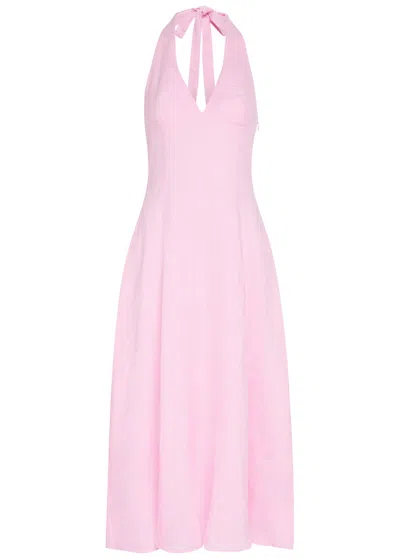 Faithfull The Brand Marais Halterneck Linen Midi Dress In Pink