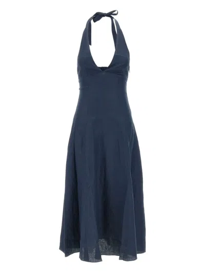 Faithfull The Brand Marais Linen Midi Dress In Navy | ModeSens