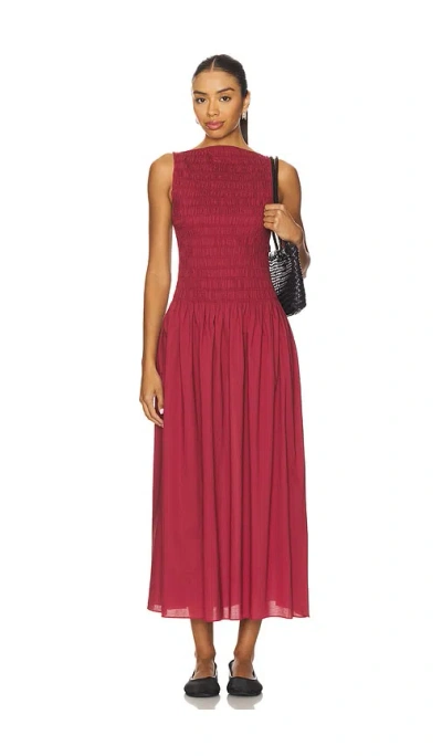 Faithfull The Brand Sanchia Shirred Drop Waist Midi Dress In Red