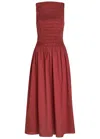 Faithfull The Brand Margot Shirred Cotton Midi Dress In Red