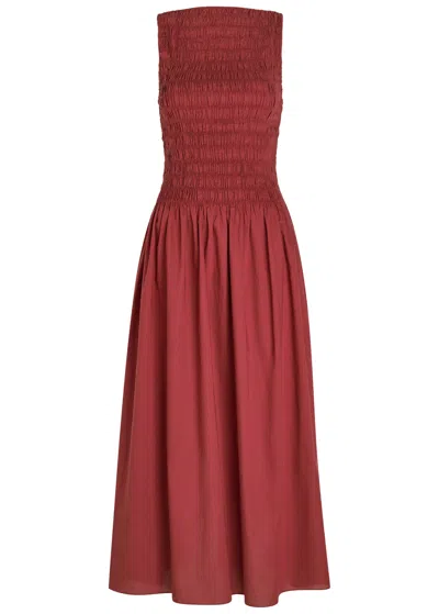 Faithfull The Brand Margot Shirred Cotton Midi Dress In Red