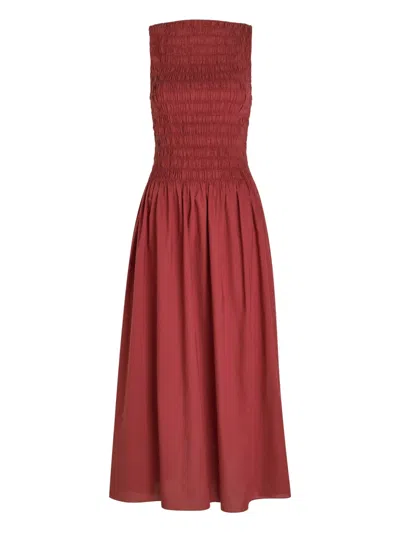 Faithfull The Brand Margot Shirred Cotton Midi Dress In Red