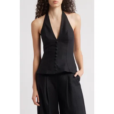 Faithfull The Brand Marie Linen Halter Top In Black