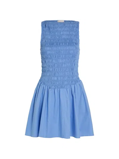 Faithfull The Brand Martina Shirred Cotton Mini Dress In Blue