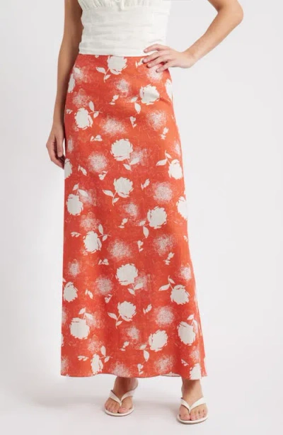 Faithfull The Brand Martina Floral Linen Maxi Skirt In Orange