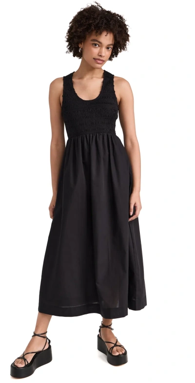 Faithfull The Brand Matera Smock Bodice Sleeveless Organic Cotton Midi Dress In Black
