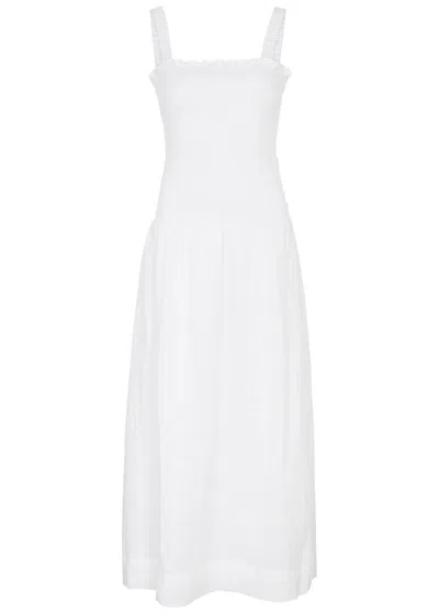Faithfull The Brand Messina Smocked Linen Maxi Dress In White