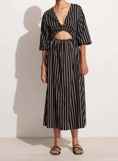 Faithfull The Brand Monikh Midi Dress In Adia Stripe Print - Black