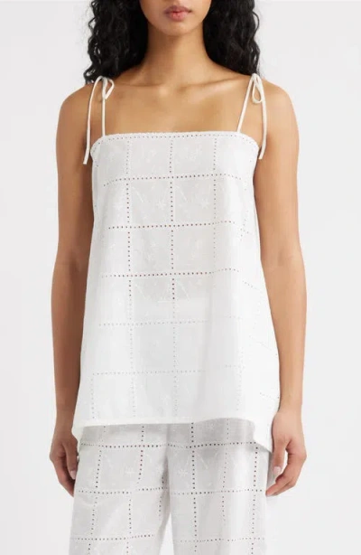 Faithfull The Brand Mora Broderie Anglaise Tie Shoulder Top In White