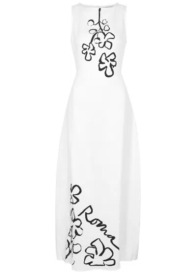 Faithfull The Brand Nahna Printed Linen Maxi Dress In White And Black