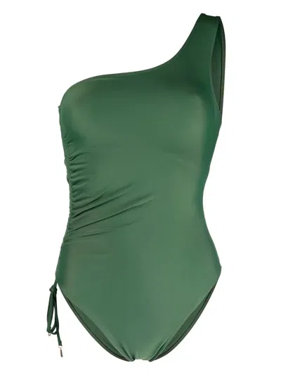 Faithfull The Brand One-shoulder Draped Swimsuit In Green