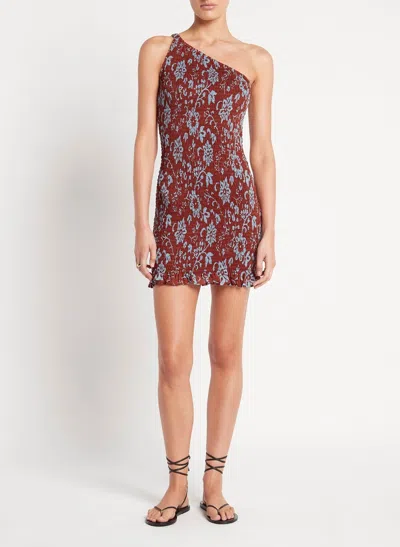 Faithfull The Brand One Shoulder Mini Dress With Brown/blue Floral Print In Multi