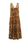 Faithfull The Brand Opatija Plunging Midi Dress In Floral Print Rayon In Multi