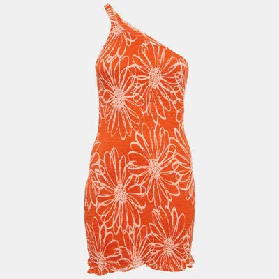 Faithfull The Brand Orange Floral Print Cotton Terre Mer Mini Dress In Animal Print