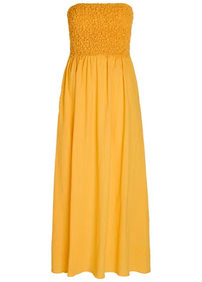Faithfull The Brand Orla Strapless Stretch-cotton Midi Dress In Orange