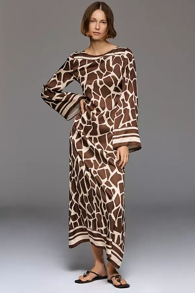 Faithfull The Brand Orsino Long-sleeve Boat-neck Maxi Dress In Brown
