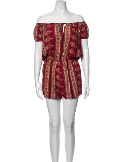 Pre-owned Faithfull The Brand Paisley Print Off-the-shoulder Romper In Red