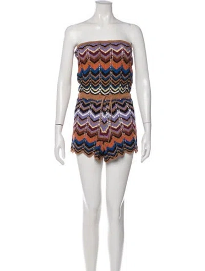 Pre-owned Faithfull The Brand Patterned Strapless Romper In White