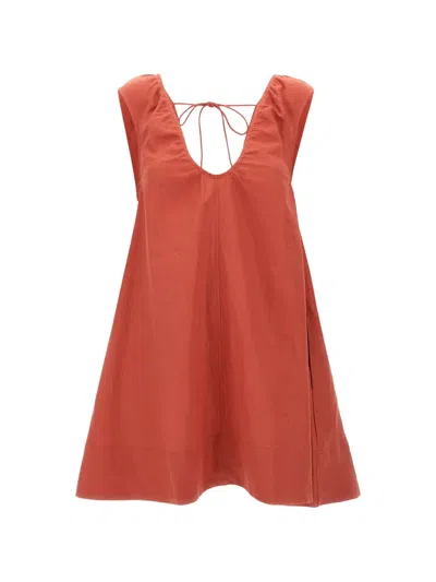 Faithfull The Brand Perla V-neck Mini Dress In Brown