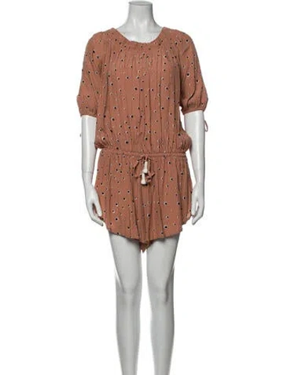 Pre-owned Faithfull The Brand Polka Dot Print Scoop Neck Romper In Brown