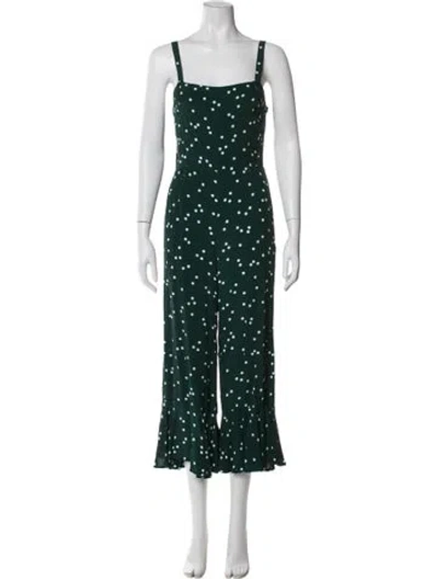 Pre-owned Faithfull The Brand Polka Dot Print Square Neckline Jumpsuit In Green