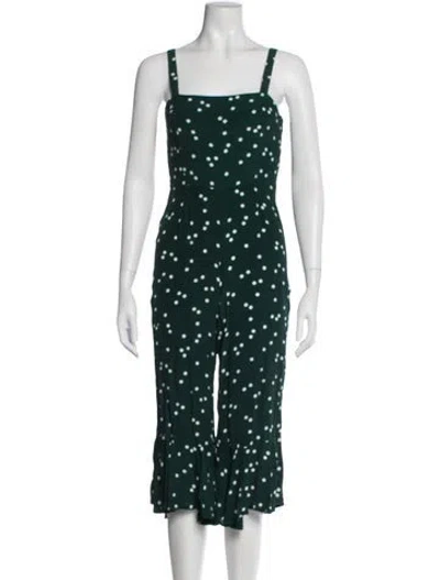 Pre-owned Faithfull The Brand Polka Dot Print Square Neckline Romper In Green