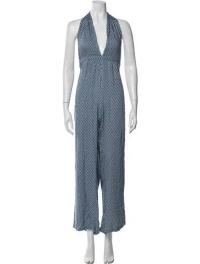 Pre-owned Faithfull The Brand Printed Halterneck Jumpsuit In Blue