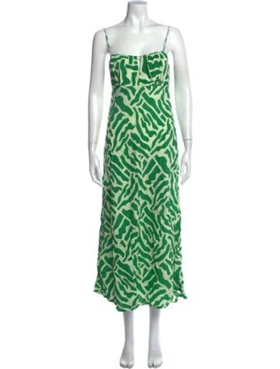 Pre-owned Faithfull The Brand Printed Midi Length Dress In Green