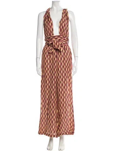 Pre-owned Faithfull The Brand Printed Plunge Neckline Jumpsuit In Multi