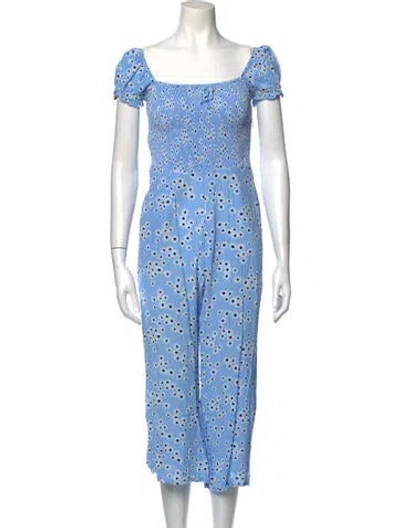 Pre-owned Faithfull The Brand Printed Square Neckline Romper In Blue