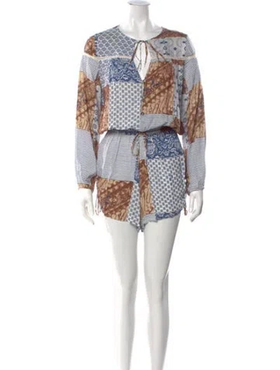 Pre-owned Faithfull The Brand Printed Tie Neck Romper In Blue