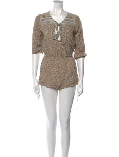 Pre-owned Faithfull The Brand Printed Tie Neck Romper In Neutral