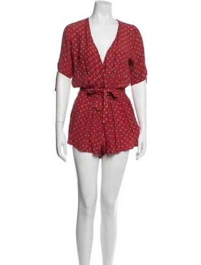 Pre-owned Faithfull The Brand Printed V-neck Romper In Red