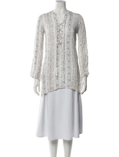 Pre-owned Faithfull The Brand Printed V-neck Tunic In White
