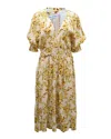 Faithfull The Brand Rafa Floral-print Button-front Puff Sleeve Midi Dress In White Rayon In White