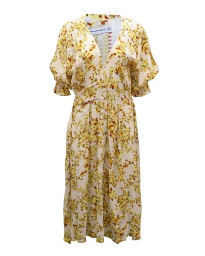 Faithfull The Brand Rafa Floral-print Button-front Puff Sleeve Midi Dress In White Rayon In Multi
