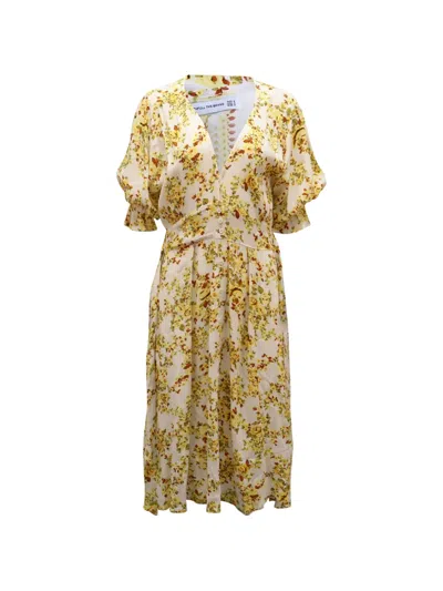 Pre-owned Faithfull The Brand Rafa Floral-print Puff-sleeve Dress In Neutral