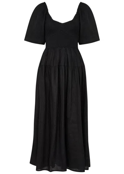 Faithfull The Brand Rosarico Linen Midi Dress In Black