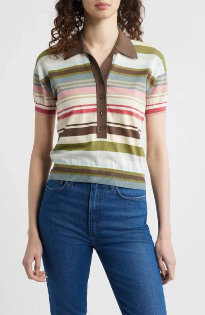 Faithfull The Brand Sable Stripe Short Sleeve Polo Sweater In Meleu Stripe - Multi