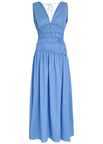 Faithfull The Brand Saja Gathered V-neck Maxi Dress In Blue
