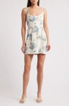 Faithfull The Brand Sanne Floral Linen Minidress In Cecile Floral - Pale Blue