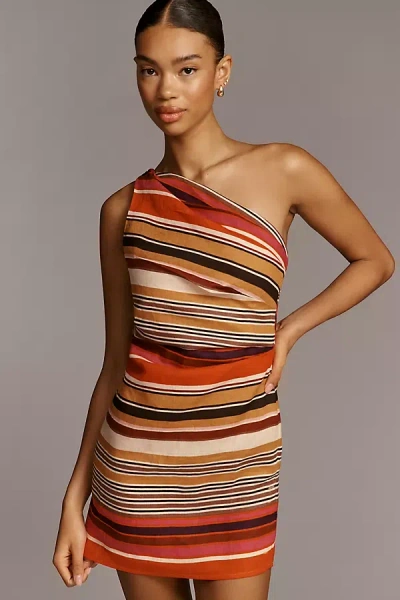 Faithfull The Brand Simona Linen One-shoulder Mini Dress In Multi